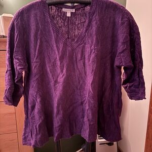 Eileen Fisher Purple Scoop Neck 3/4 Sleeve Relaxed Blouse